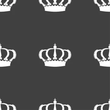 Crown icon sign. Seamless pattern on a gray background. Vector Stockillustratie