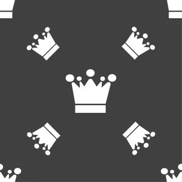 Crown icon sign. Seamless pattern on a gray background. Vector Stock Illustration
