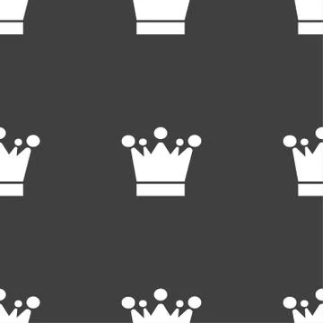 Crown icon sign. Seamless pattern on a gray background. Vector Stock Illustration