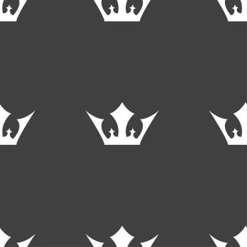 Crown icon sign. Seamless pattern on a gray background. Stock Illustration