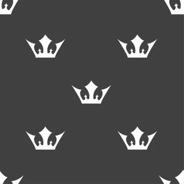 Crown icon sign. Seamless pattern on a gray background. Stock Illustration