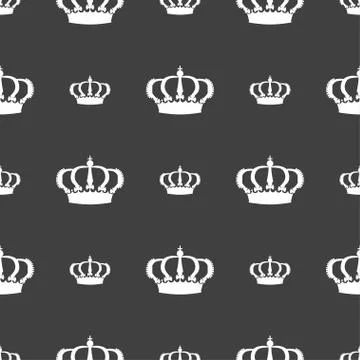 Crown icon sign. Seamless pattern on a gray background. Stock Illustration