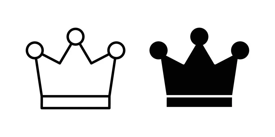 Crown icon solid, line, and editable vector set. Stock Illustration