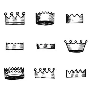 Crown icons set. isolated objects silhouettes Stock Illustration