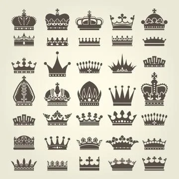 Crown icons set - monarchy authority and royal symbols Stock Illustration