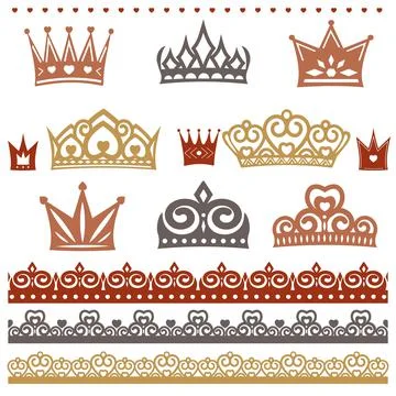 Crown iconsCrown accessory set, vector illustration, isolated on white backgr Stock Illustration