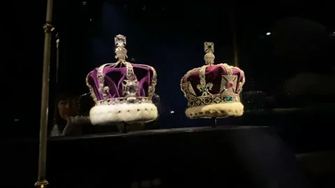 Crown Jewels on display in Tower of London Stock Footage