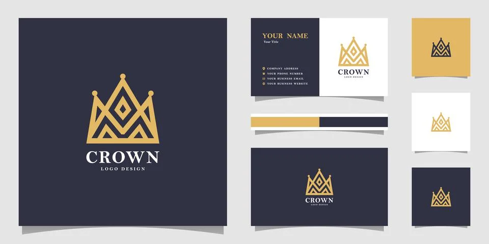 Crown logo vector mono line logo design Illustrazione stock