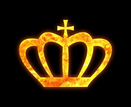 Crown outline with a bright fire pattern isolated on a black background Illustrazione stock