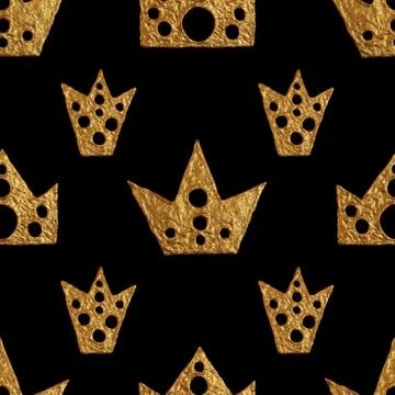 Crown pattern. Hand painted seamless background. Vintage gold illustration. Stock Illustration