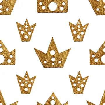 Crown pattern. Hand painted seamless background. Vintage gold illustration. Stock Illustration