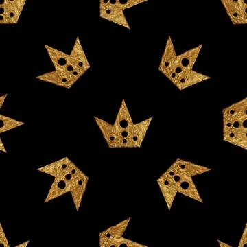 Crown pattern. Hand painted seamless background. Vintage gold illustration Stock Illustration