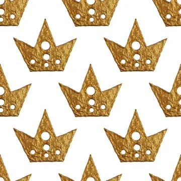 Crown pattern. Hand painted seamless background. Vintage gold illustration Stock Illustration