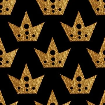 Crown pattern. Hand painted seamless background. Vintage gold illustration Stock Illustration