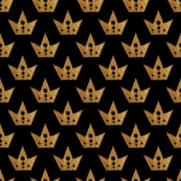 Crown pattern. Hand painted seamless background. Vintage gold illustration Stock Illustration
