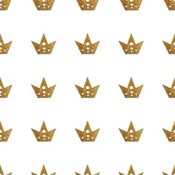 Crown pattern. Hand painted seamless background. Vintage gold illustration Stock Illustration