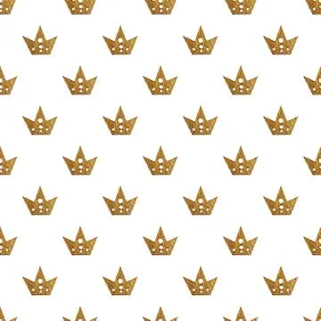 Crown pattern. Hand painted seamless background. Vintage gold illustration Stock Illustration
