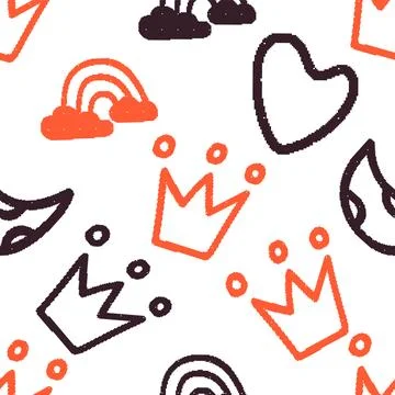Crown Rainbow Heart Pixel Seamless Pattern. Vector seamless dithering pixel.. Stock Illustration