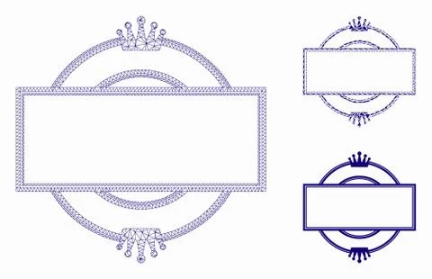 Crown Round and Rectangle Frame Vector Mesh Network Model and Triangle Mosaic Illustrazione stock