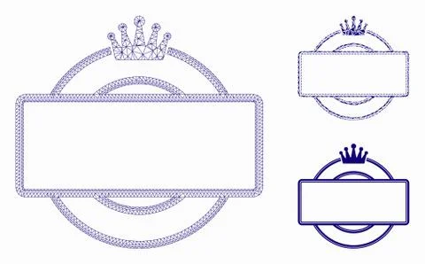 Crown Round and Rectangle Frame Vector Mesh Carcass Model and Triangle Mosaic Stock Illustration