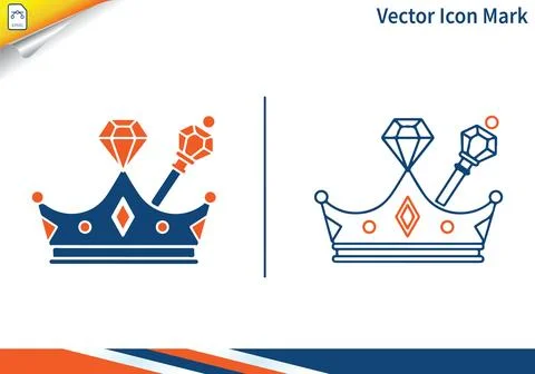 Crown royal scepter diamond flat and line style icon for insignia design. Illustrazione stock