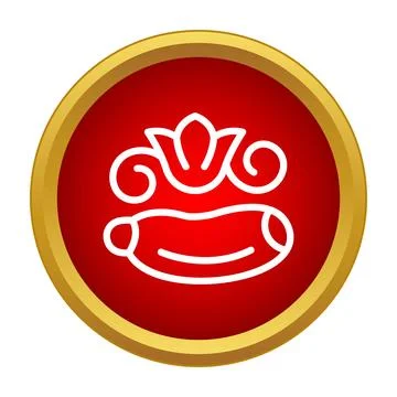Crown scroll ribbon icon on red gold button Stock Illustration