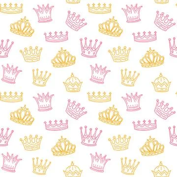 Crown seamless pattern. Golden and pink crowns for princess. Newborn girl vector Illustrazione stock