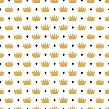 Crown Seamless Pattern, hand drawn royal doodles background, Vector Illustrat 스톡 일러스트