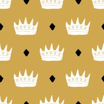 Crown Seamless Pattern, hand drawn royal doodles background, Vector Illustrat 스톡 일러스트