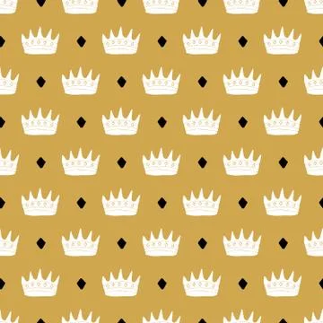 Crown Seamless Pattern, hand drawn royal doodles background, Vector Illustrat 스톡 일러스트