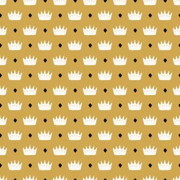 Crown Seamless Pattern, hand drawn royal doodles background, Vector Illustrat Stock Illustration