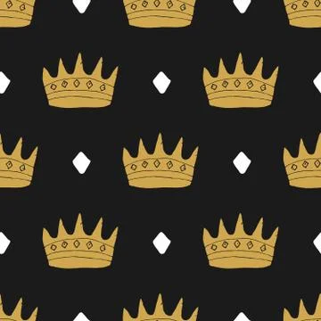 Crown Seamless Pattern, hand drawn royal doodles background, Vector Illustrat 스톡 일러스트