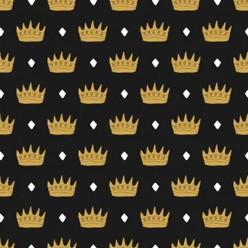 Crown Seamless Pattern, hand drawn royal doodles background, Vector Illustrat Illustrazione stock
