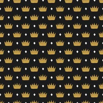 Crown Seamless Pattern, hand drawn royal doodles background, Vector Illustrat 스톡 일러스트