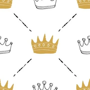 Crown Seamless Pattern, hand drawn royal doodles background, Vector Illustrat Stockillustratie