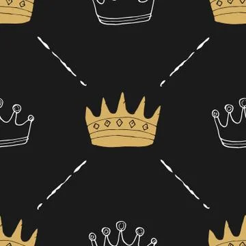 Crown Seamless Pattern, hand drawn royal doodles background, Vector Illustrat Stockillustratie