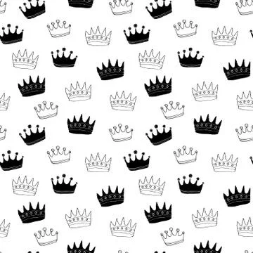 Crown Seamless Pattern, hand drawn royal doodles background, Vector Illustrat Stockillustratie