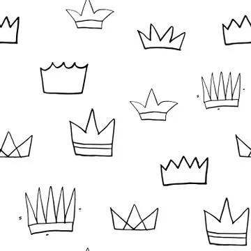 Crown Seamless Pattern, hand drawn royal doodles background, Vector Illustrat Illustrazione stock