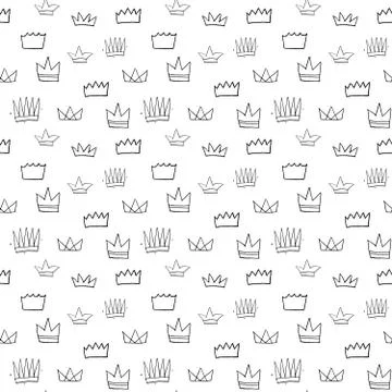 Crown Seamless Pattern, hand drawn royal doodles background, Vector Illustrat Illustrazione stock