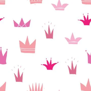 Crown Seamless Pattern, hand drawn royal doodles background, Vector Illustrat Stock Illustration