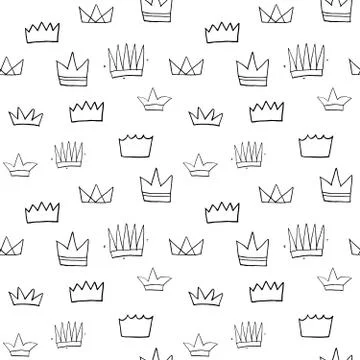 Crown Seamless Pattern, hand drawn royal doodles background, Vector Illustrat Stockillustratie