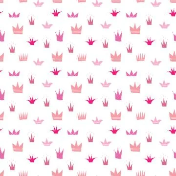 Crown Seamless Pattern, hand drawn royal doodles background, Vector Illustrat Stock Illustration