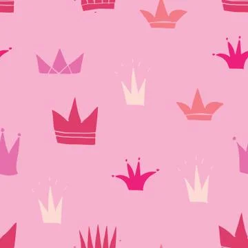 Crown Seamless Pattern, hand drawn royal doodles background, Vector Illustrat 스톡 일러스트
