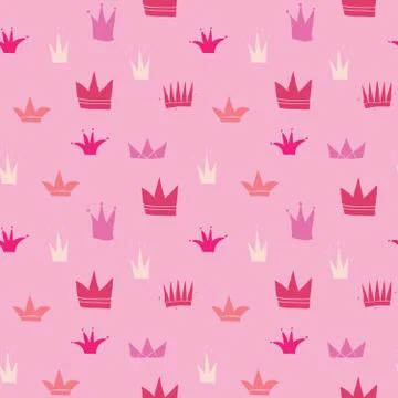 Crown Seamless Pattern, hand drawn royal doodles background, Vector Illustrat Stock Illustration