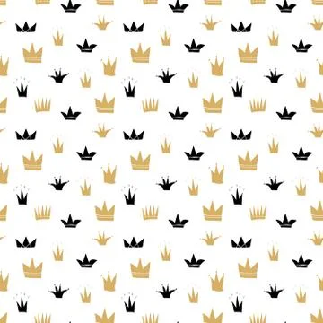 Crown Seamless Pattern, hand drawn royal doodles background, Vector Illustrat 스톡 일러스트