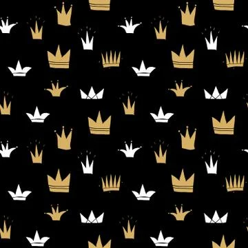 Crown Seamless Pattern, hand drawn royal doodles background, Vector Illustrat Illustrazione stock
