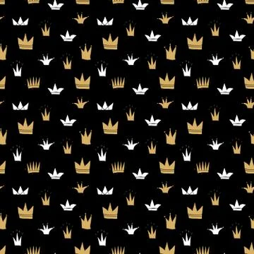 Crown Seamless Pattern, hand drawn royal doodles background, Vector Illustrat 스톡 일러스트