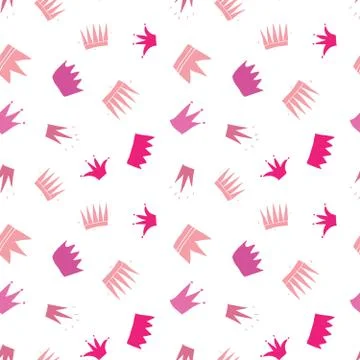 Crown Seamless Pattern, hand drawn royal doodles background, Vector Illustrat Stock Illustration