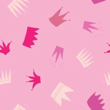 Crown Seamless Pattern, hand drawn royal doodles background, Vector Illustrat 스톡 일러스트