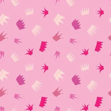 Crown Seamless Pattern, hand drawn royal doodles background, Vector Illustrat Illustrazione stock